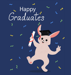 Cartoon Rabbit In Graduate Hat Holding A Diploma