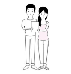 Millennial Couple Cartoon In Black And White