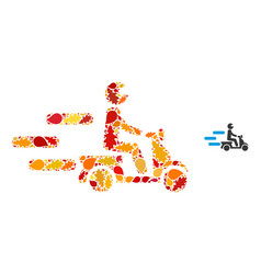 Fast Motorbike Autumn Mosaic Icon With Fall Leaves