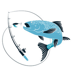 Fishing Rod With Tackle And Big Fish Design For