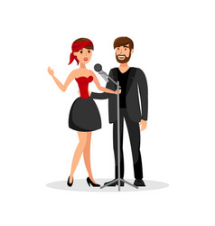 Man And Woman Duet Singing Together In Microphone