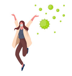 A Woman Is Running Away From Flying Viruses