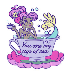 Pink Hair Mermaid Bathing Teacup Drinking Tea