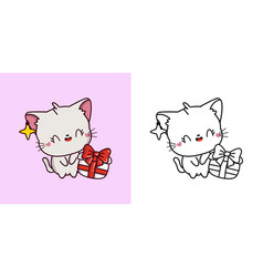 Cute Xmas White Cat Clipart For Coloring Page