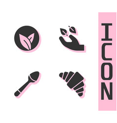 Set Croissant Tea Leaf Teaspoon And In Hand Icon