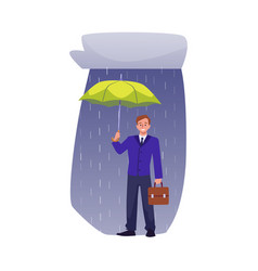 Businessman Stands Under Umbrella In Rain