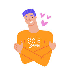 Self Love Concept - Young Man Hugging Himself