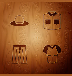 Set T-shirt Man Hat Pants And Shirt On Wooden