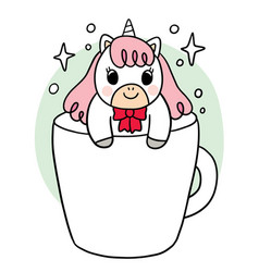 Cartoon Cute Unicorn In Big Cup Coffee