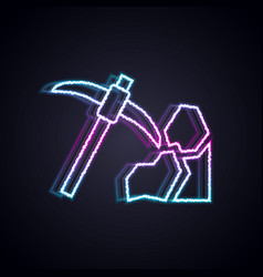 Glowing Neon Line Gold Mining Icon Isolated