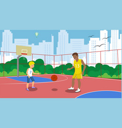 Flat Basketball Court Dad And Son Play