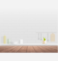 Wooden Table On A Defocused Kitchen Interior