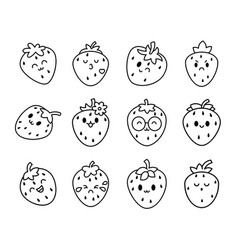 Cute Happy Strawberry Emoticon Coloring Page