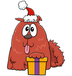 Funny Cartoon Dog With Gift On Christmas Time