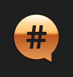 Gold Hashtag In Circle Icon Isolated On Black