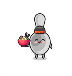 Spoon As Chinese Chef Mascot Holding A Noodle Bowl