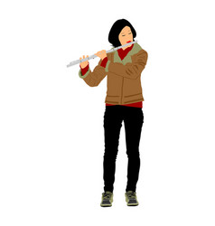 Young Woman Flute Music Playing Flutist