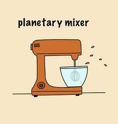 Cute Art Of Planetary Mixer In Orange Color Bowl