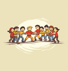 Group Of Kids Playing Tug War Cartoon Graphic