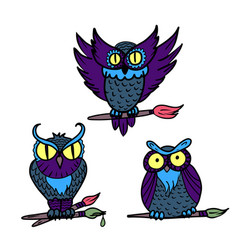 Hand Drawn Of Cartoon Funny Owls