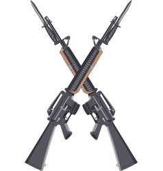 Two M16 Automatic Rifles Stand Crosswise