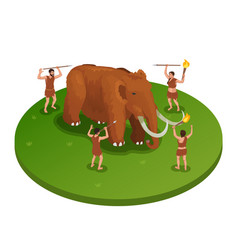 Mammoth Hunt Isometric Composition