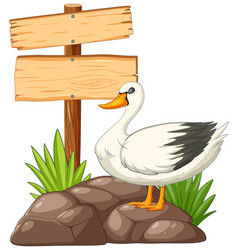 Cartoon Duck Standing Next To A Blank Signpost