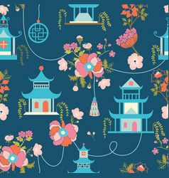 Chinoiserie Pagodas Seamless Pattern