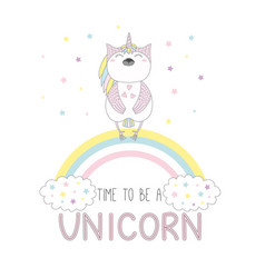 Cute Unicorn Owl On Rainbow