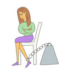 Woman Sitting On A Chair Leg With Shackles