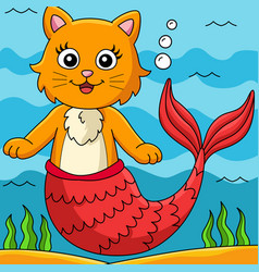 Cat Mermaid Colored Cartoon