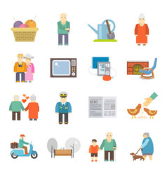 Pensioners Life Flat Icons Set