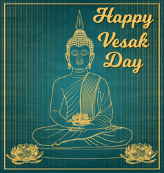 Vesak Day Banner With Gautama Buddha Lotus Flower