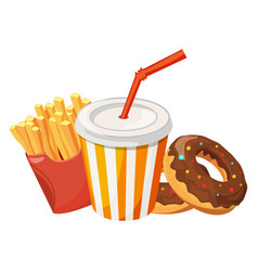 Fast Food Icon Cartoon French Fries And Donuts