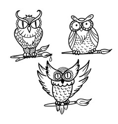 Hand Drawn Of Cartoon Funny Owls