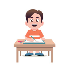 Happy Cute Kid Study On Table