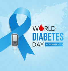 World Diabetes Day November 14th With Blue Ribbon