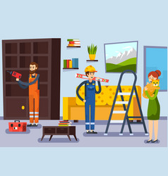 Home Renovation Workmen Flat Poster