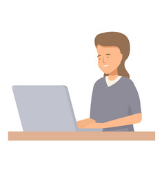 Young Happy Woman Working On A Laptop At Her Desk