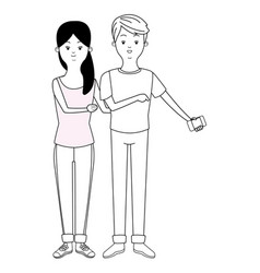 Millennial Couple Cartoon In Black And White