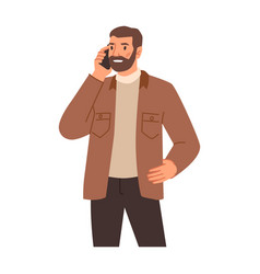 Bearded Man In Casual Cloth Taking On Smartphone