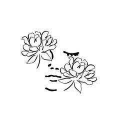 Woman And Peony Flowers Line Art