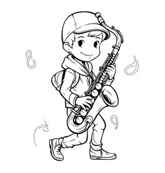 Boy Playing Saxophone - Black And White For