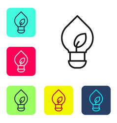 Black Line Light Bulb With Leaf Icon Isolated