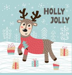 Holly Jolly Christmas Greeting Card With A Cute De