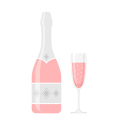 Bottle And Glass Of Rose Champagne Or Sparkling