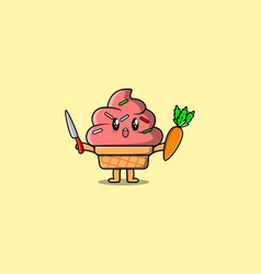 Cute Cartoon Ice Cream Character Holding Knife