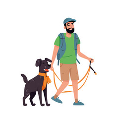 Man Character With Dog Walking