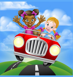 Cartoon Girls Driving Car