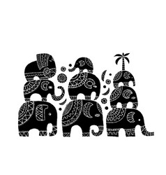 Elephant Family Black Silhouette Isolated